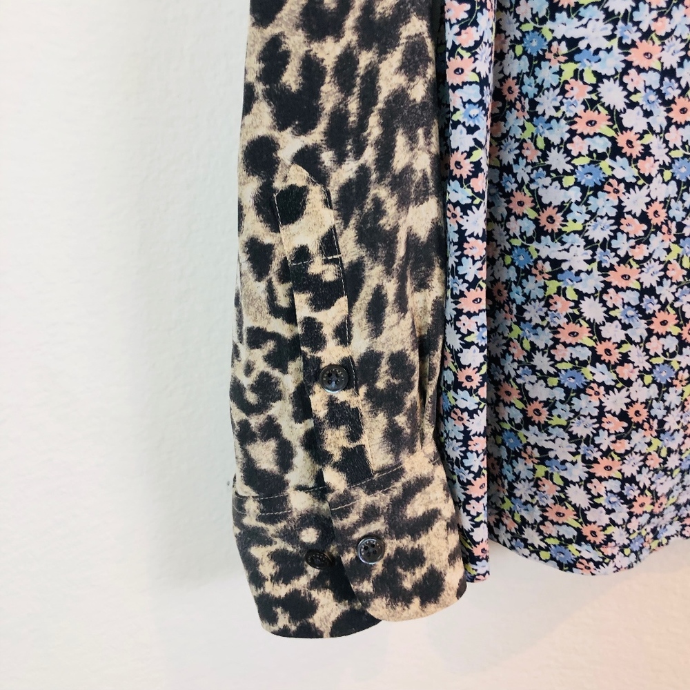 Equipment Liam Floral Leopard Mixed Print Blouse - Picture 3 of 8